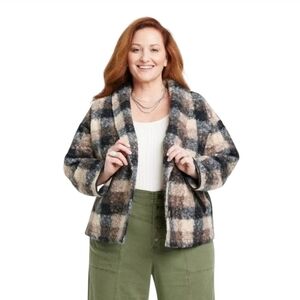Knox Rose Faux Fur Plaid sweater overcoat jacket size 1X